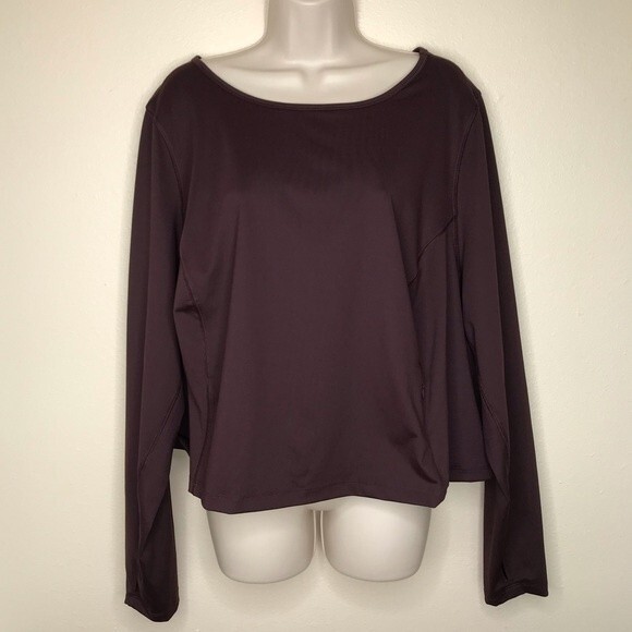 Old Navy Active Powersoft Go Dry Workout Top Pocket Long Sleeve Brown Women 3X - Picture 13 of 13